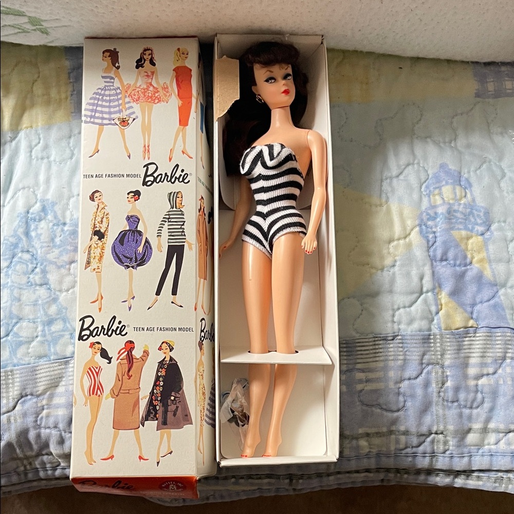 Mattel Barbie Doll with Black and White Striped Swimsuit